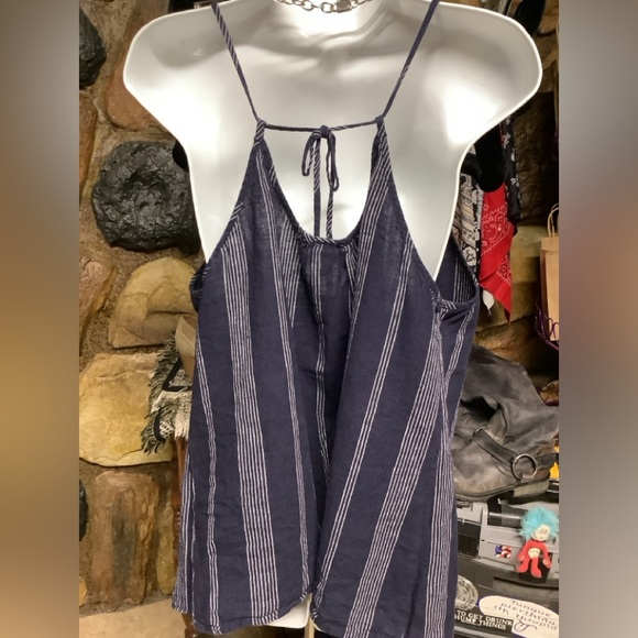 Spaghetti strap tank blue and white stripe - Picture 2 of 3